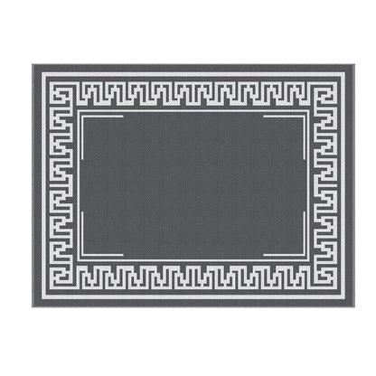 Gardeon Outdoor Rugs 274x366cm Large Carpet Reversible Area Mat PP Dual-Sided Patio Rug Greek Key OR-9X12FT-FRAME-GY