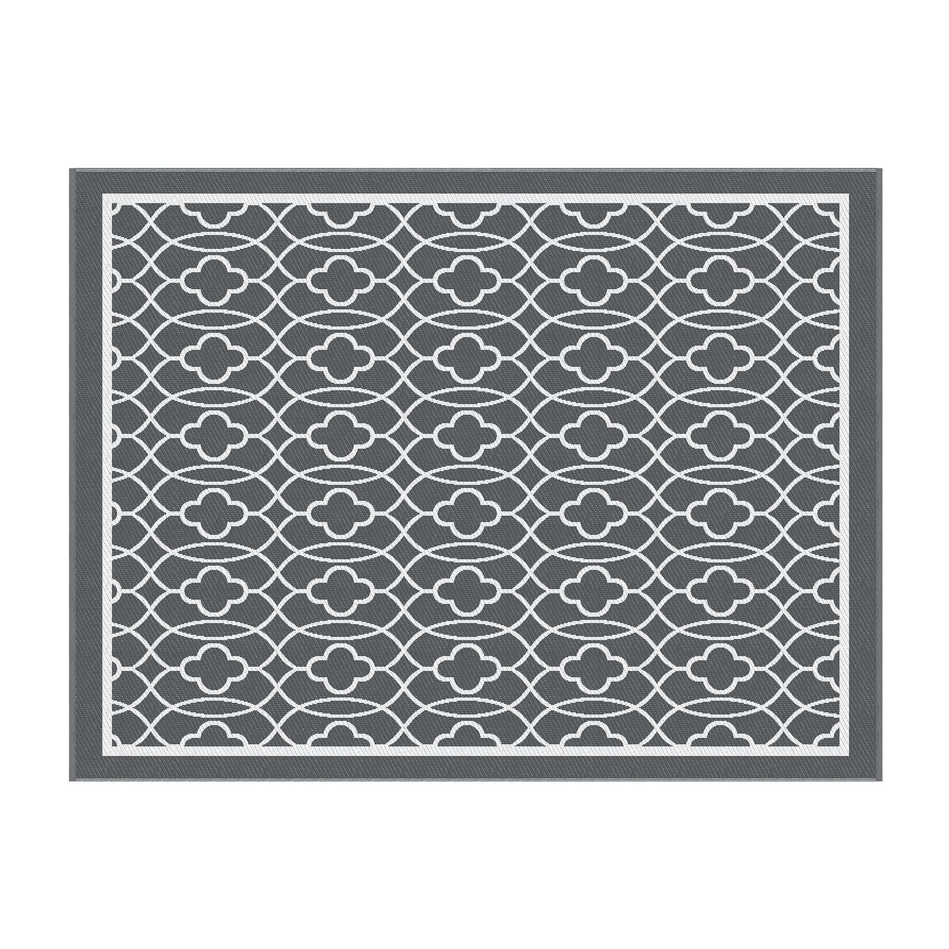 Gardeon Outdoor Rugs 274x366cm Large Carpet Reversible Area Mat PP Dual-Sided Patio Rug OR-9X12FT-OGEE-GY