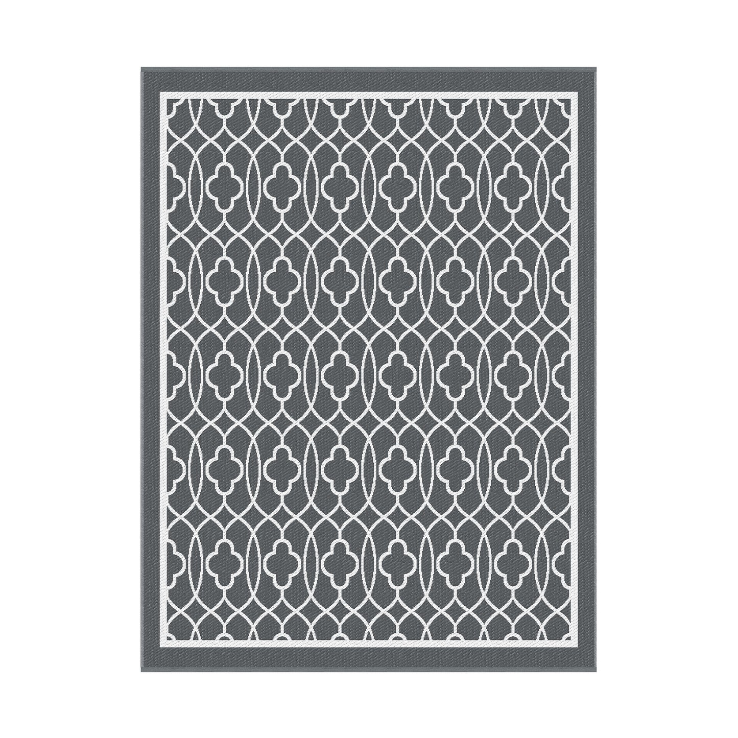 Gardeon Outdoor Rugs 274x366cm Large Carpet Reversible Area Mat PP Dual-Sided Patio Rug OR-9X12FT-OGEE-GY