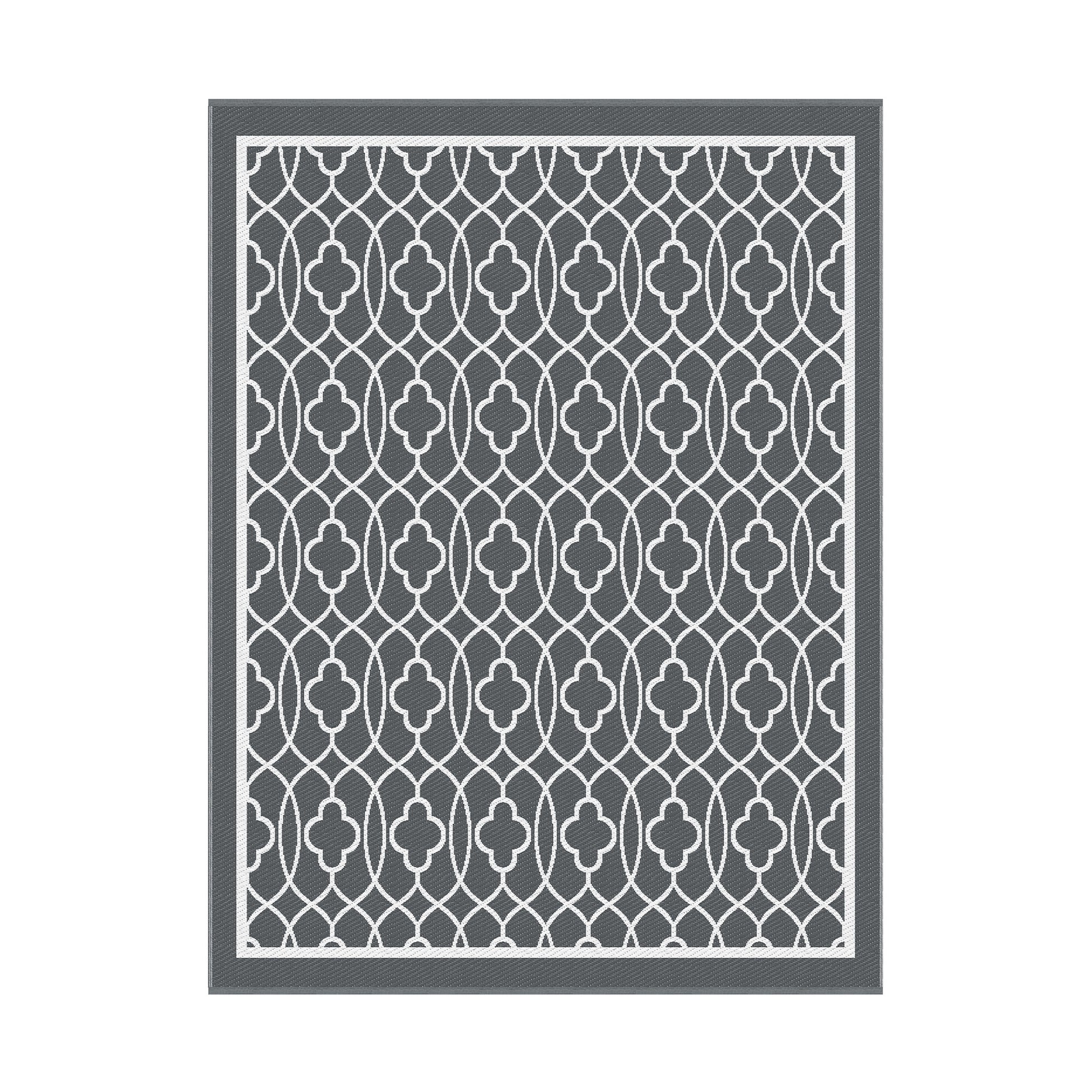 Gardeon Outdoor Rugs 274x366cm Large Carpet Reversible Area Mat PP Dual-Sided Patio Rug OR-9X12FT-OGEE-GY