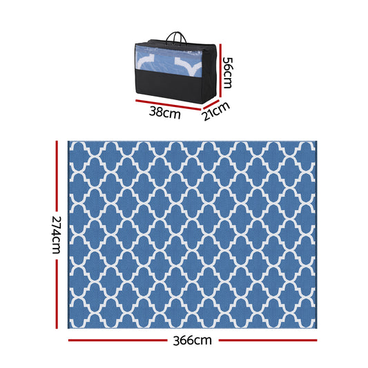 Gardeon Outdoor Rugs 274x366cm Large Carpet Reversible Area Mat PP Dual-Sided Patio Rug Blue OR-9X12FT-WAVE-BU