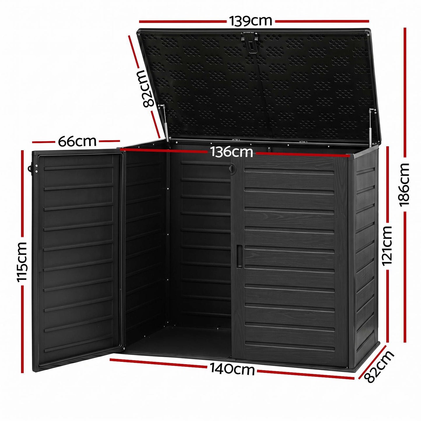 Gardeon Outdoor Storage Box 1170L Container Lockable Cabinet Tool Organizer Shed Black OSB-1170L-ABK