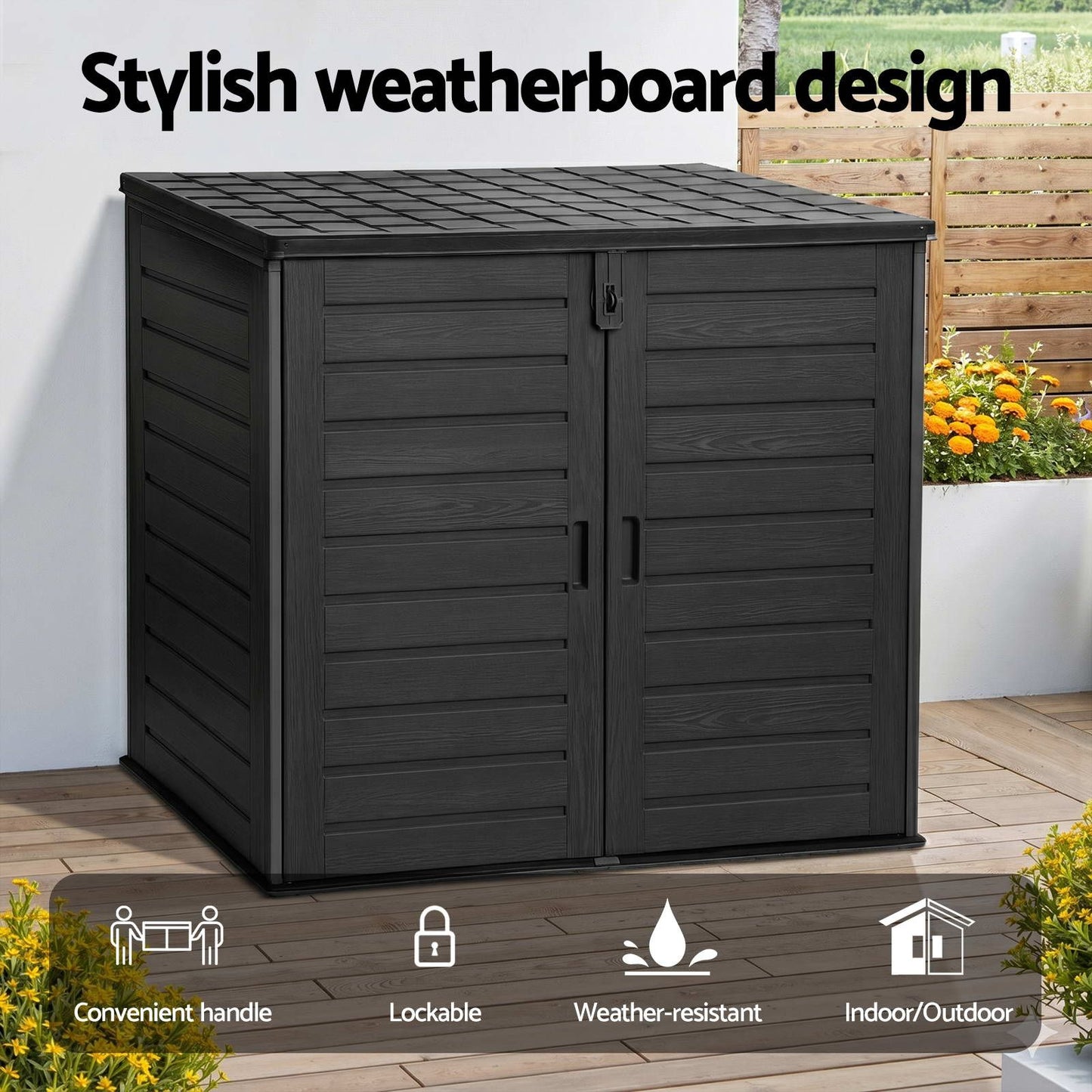 Gardeon Outdoor Storage Box 1170L Container Lockable Cabinet Tool Organizer Shed Black OSB-1170L-ABK