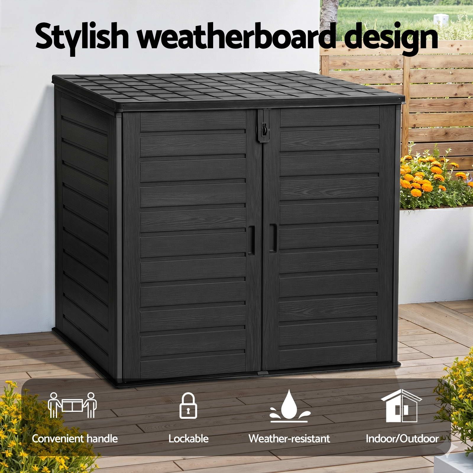 Gardeon Outdoor Storage Box 1170L Container Lockable Cabinet Tool Organizer Shed Black OSB-1170L-ABK