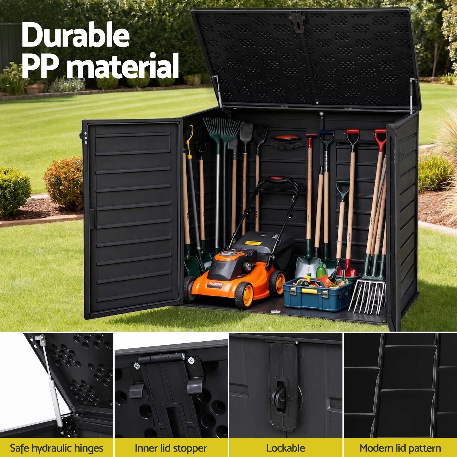 Gardeon Outdoor Storage Box 1170L Container Lockable Cabinet Tool Organizer Shed Black OSB-1170L-ABK