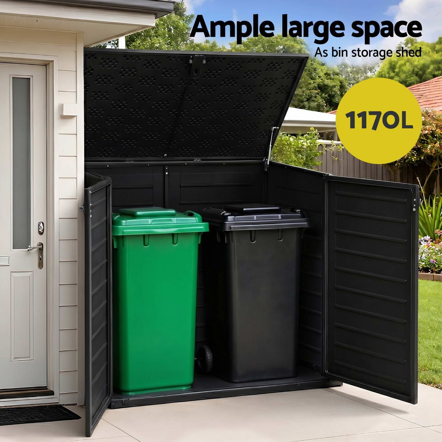 Gardeon Outdoor Storage Box 1170L Container Lockable Cabinet Tool Organizer Shed Black OSB-1170L-ABK