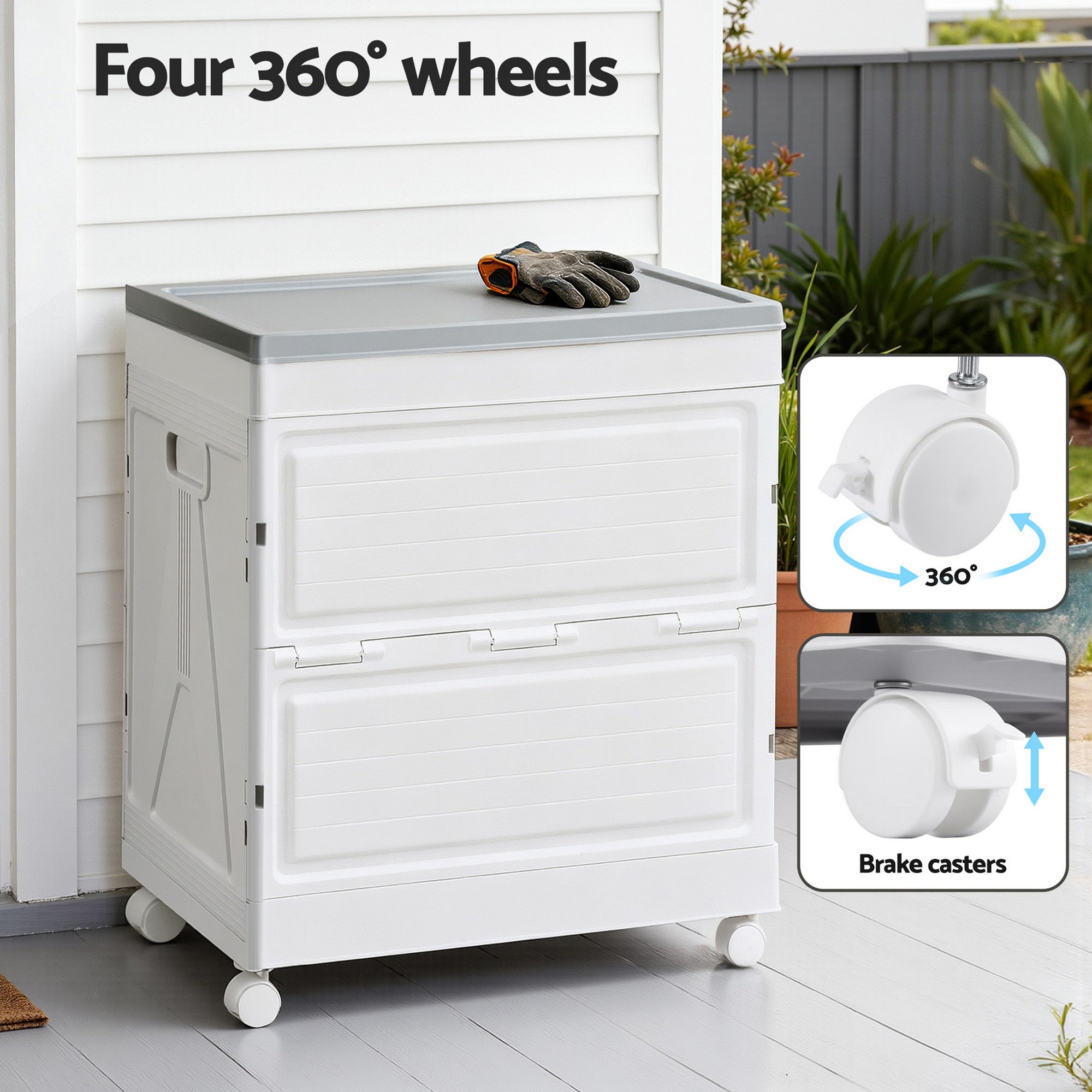 Gardeon 159L Outdoor Storage Box Stackable Cupboard Camping Organizer Wheels OSB-159L-WHEEL-BE