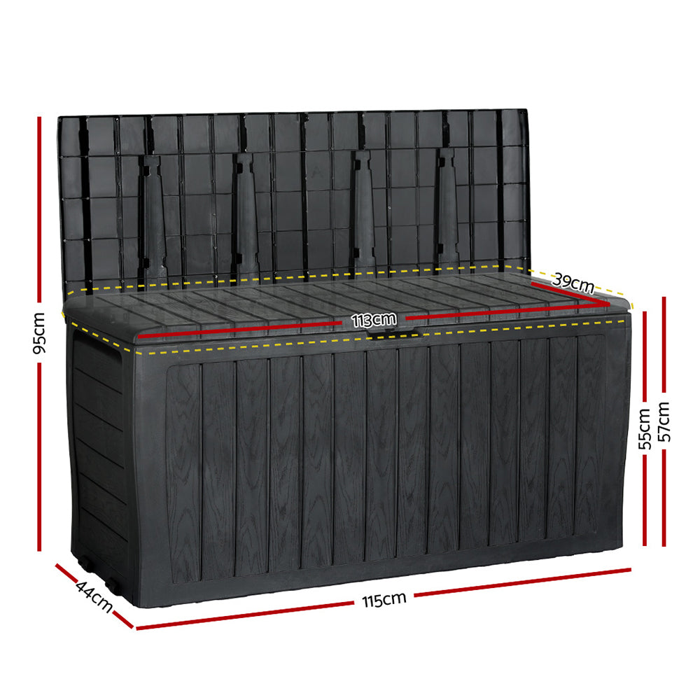 Gardeon Outdoor Storage Box 220L Lockable Organiser Garden Deck Toy Shed Tool Black OSB-220L-ABK