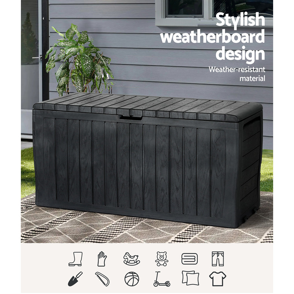Gardeon Outdoor Storage Box 220L Lockable Organiser Garden Deck Toy Shed Tool Black OSB-220L-ABK