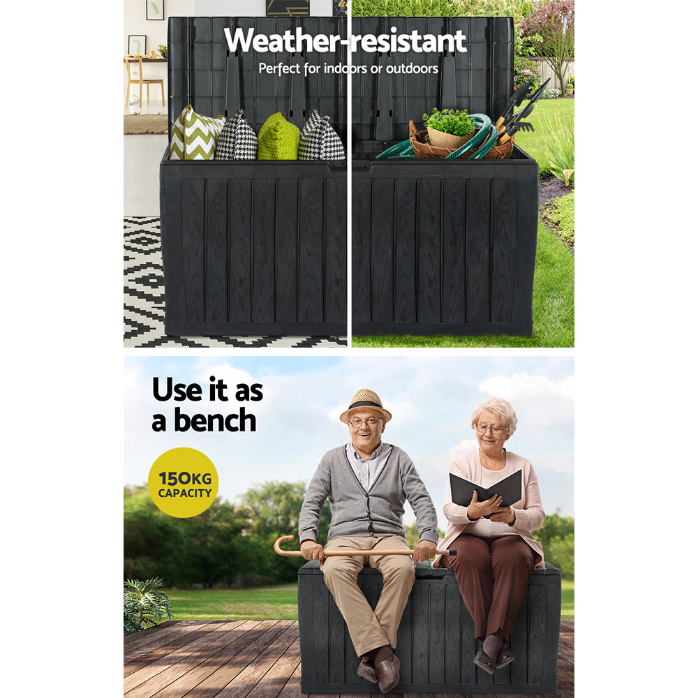 Gardeon Outdoor Storage Box 220L Lockable Organiser Garden Deck Toy Shed Tool Black OSB-220L-ABK