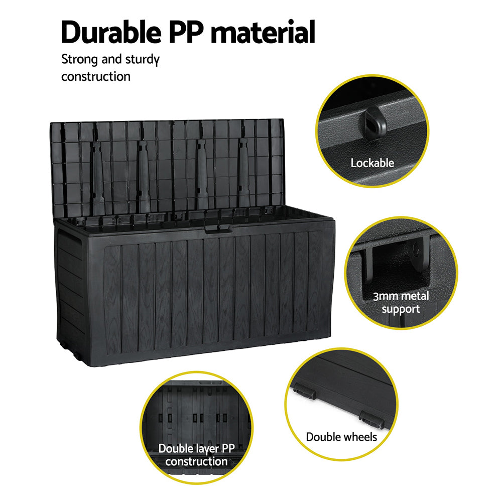 Gardeon Outdoor Storage Box 220L Lockable Organiser Garden Deck Toy Shed Tool Black OSB-220L-ABK