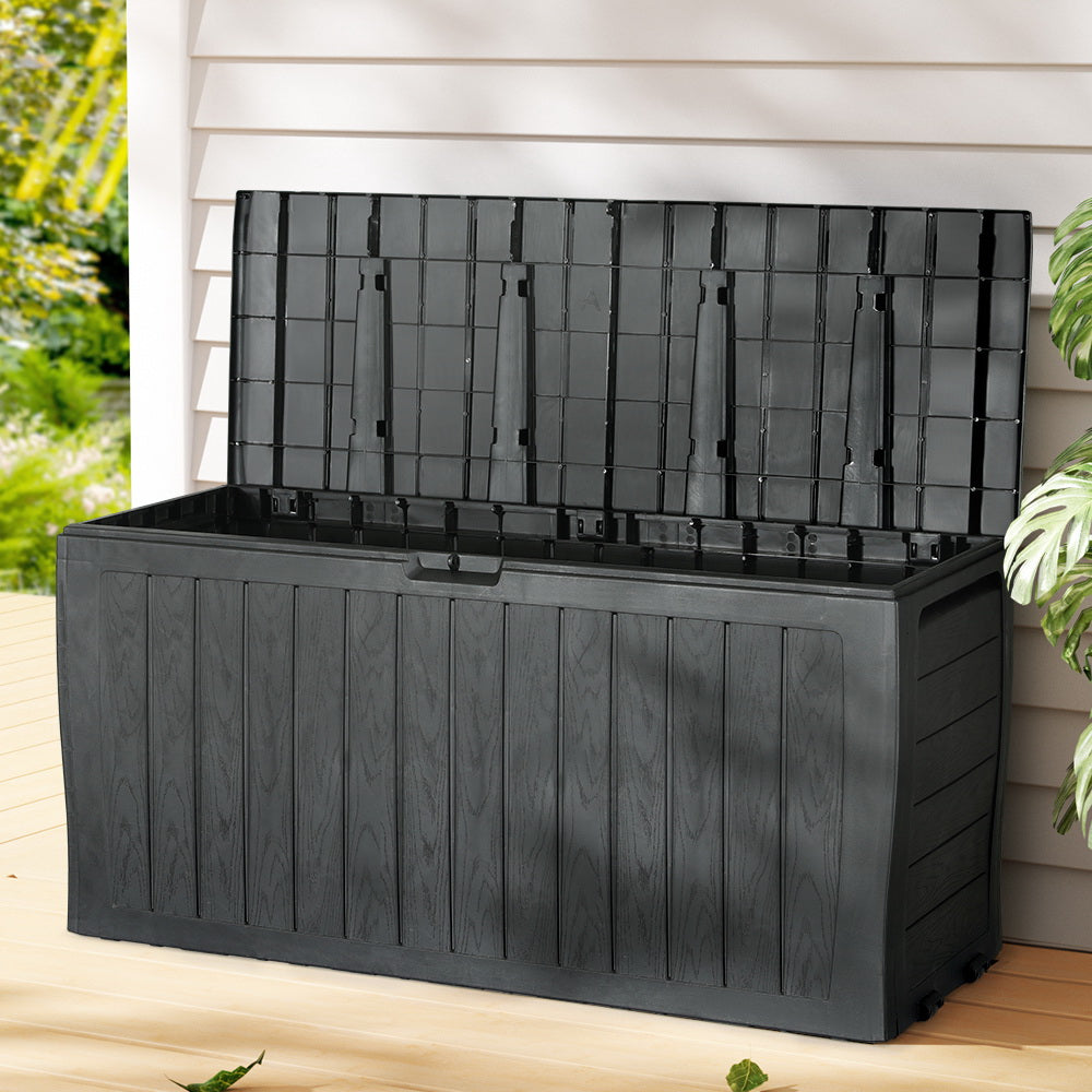 Gardeon Outdoor Storage Box 220L Lockable Organiser Garden Deck Toy Shed Tool Black OSB-220L-ABK