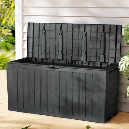 Gardeon Outdoor Storage Box 220L Lockable Organiser Garden Deck Toy Shed Tool Black OSB-220L-ABK