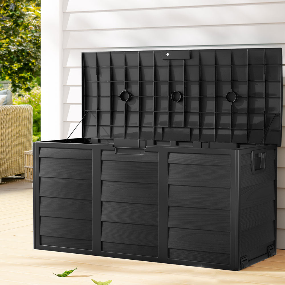 Gardeon Outdoor Storage Box 290L Lockable Organiser Garden Deck Shed All Black OSB-290L-ABK