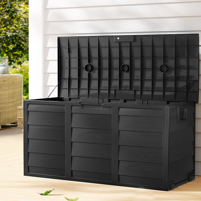 Gardeon Outdoor Storage Box 290L Lockable Organiser Garden Deck Shed All Black OSB-290L-ABK