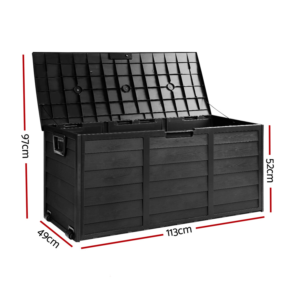 Gardeon Outdoor Storage Box 290L Lockable Organiser Garden Deck Shed All Black OSB-290L-ABK