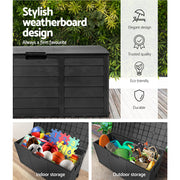 Gardeon Outdoor Storage Box 290L Lockable Organiser Garden Deck Shed All Black OSB-290L-ABK