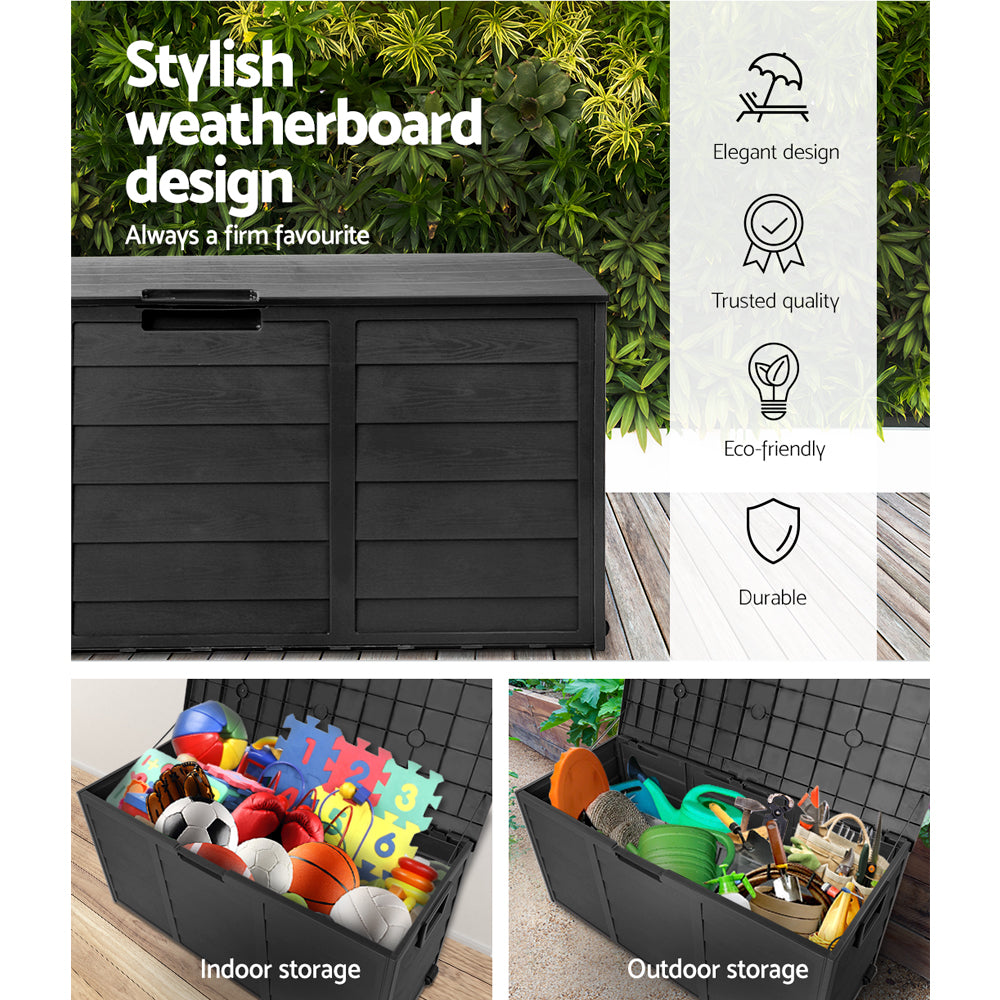 Gardeon Outdoor Storage Box 290L Lockable Organiser Garden Deck Shed All Black OSB-290L-ABK