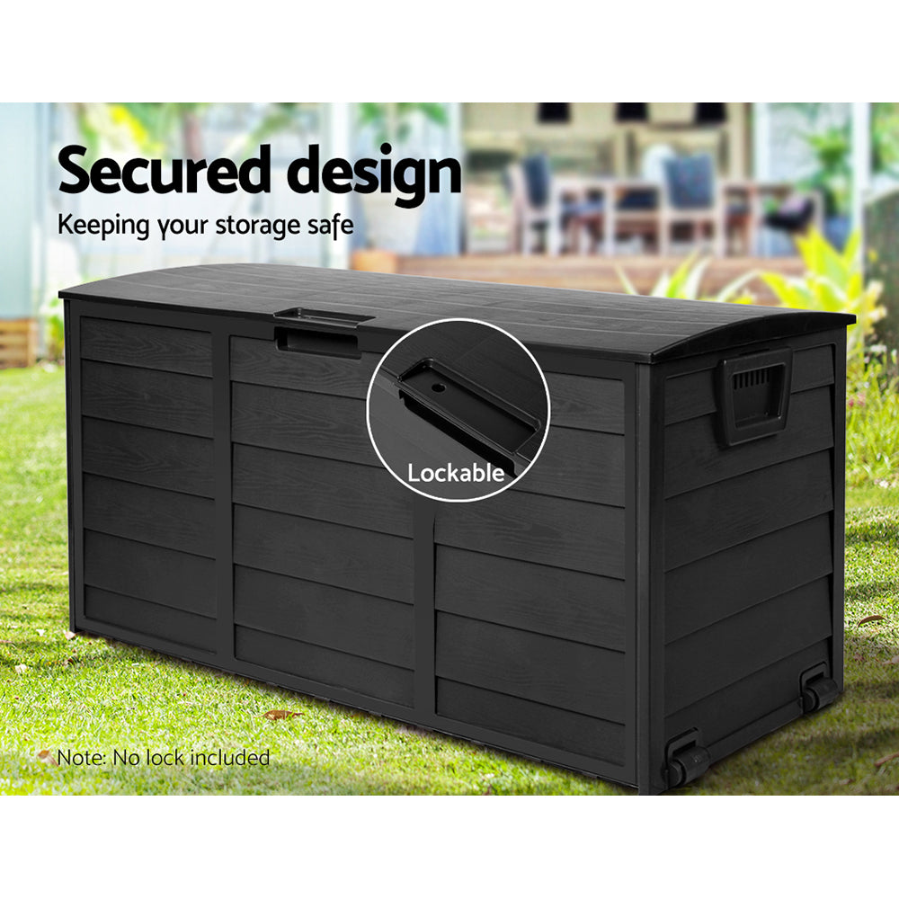 Gardeon Outdoor Storage Box 290L Lockable Organiser Garden Deck Shed All Black OSB-290L-ABK