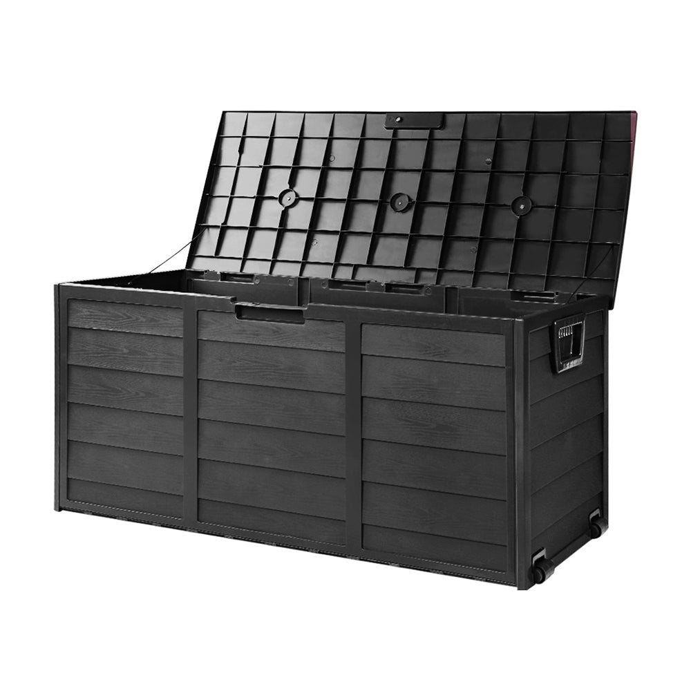 Gardeon Outdoor Storage Box 290L Lockable Organiser Garden Deck Shed All Black OSB-290L-ABK