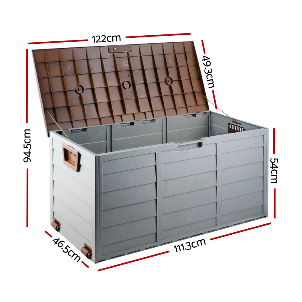 Gardeon Outdoor Storage Box 290L Lockable Organiser Garden Deck Shed Tool Brown OSB-290L-BB