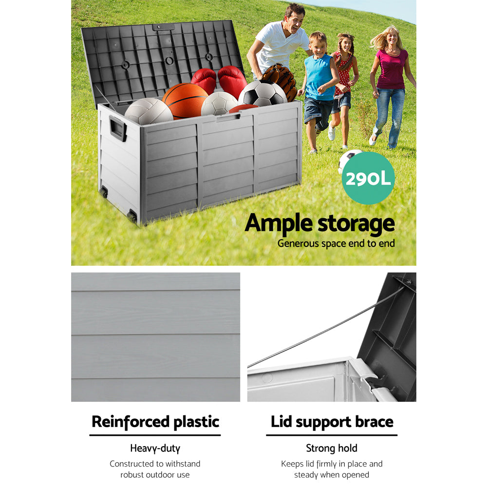 Gardeon Outdoor Storage Box 290L Lockable Organiser Garden Deck Shed Tool Black OSB-290L-BK