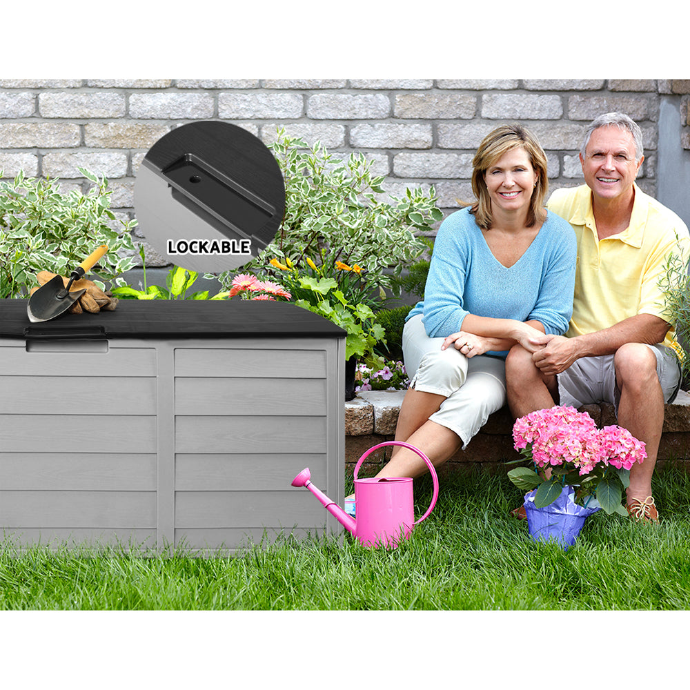 Gardeon Outdoor Storage Box 290L Lockable Organiser Garden Deck Shed Tool Black OSB-290L-BK