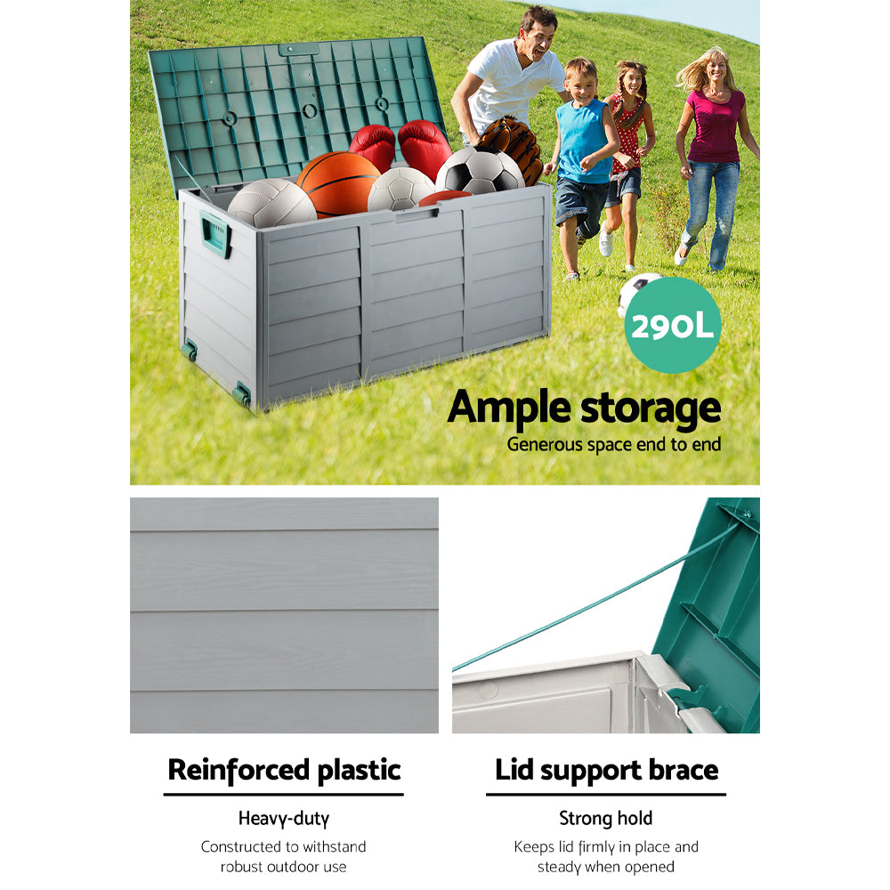 Gardeon Outdoor Storage Box 290L Lockable Organiser Garden Deck Shed Tool Green OSB-290L-GB
