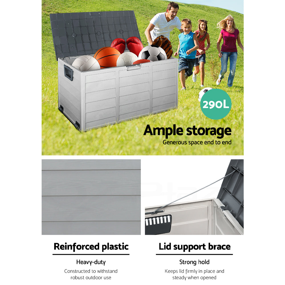 Gardeon Outdoor Storage Box 290L Lockable Organiser Garden Deck Shed Tool Grey OSB-290L-GG