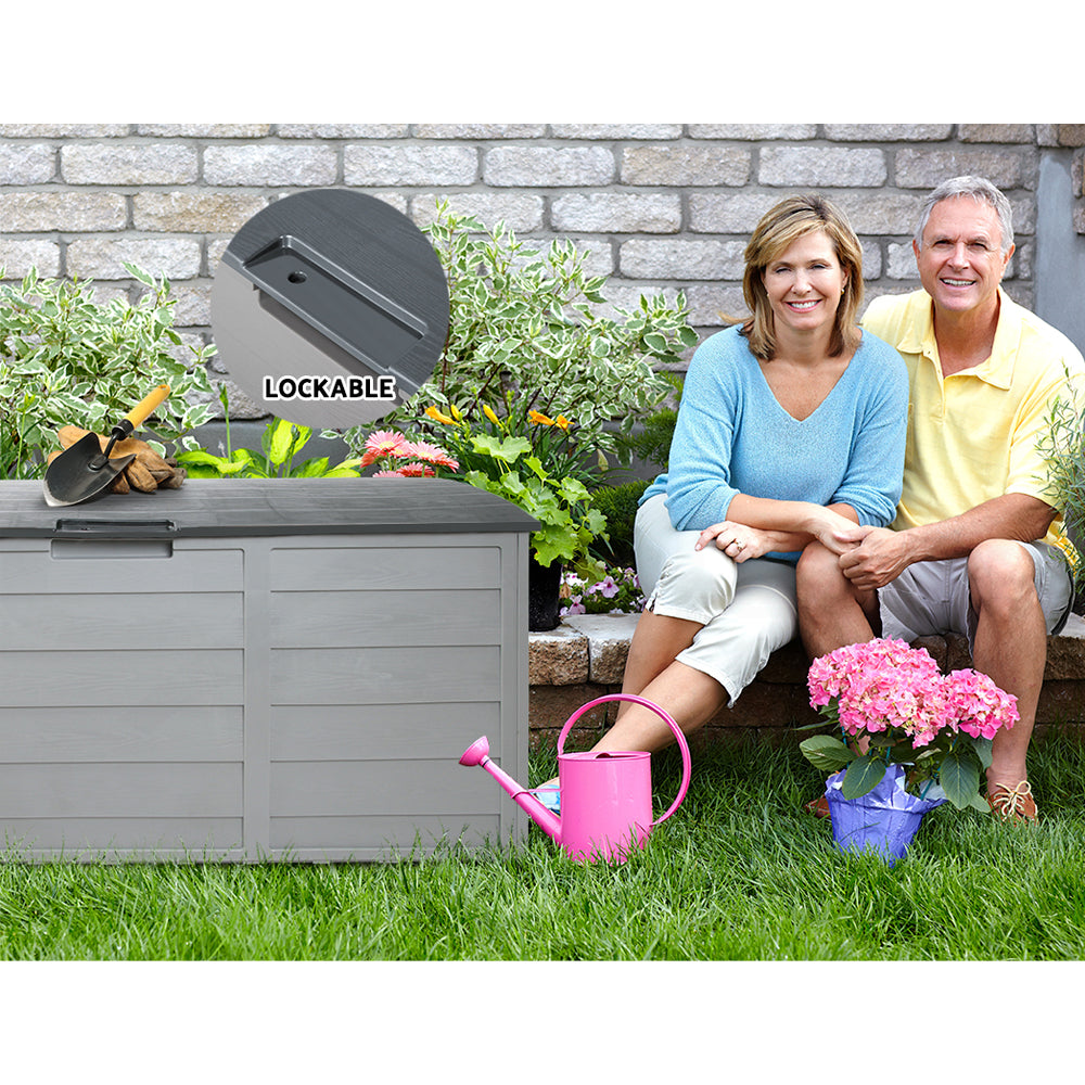 Gardeon Outdoor Storage Box 290L Lockable Organiser Garden Deck Shed Tool Grey OSB-290L-GG