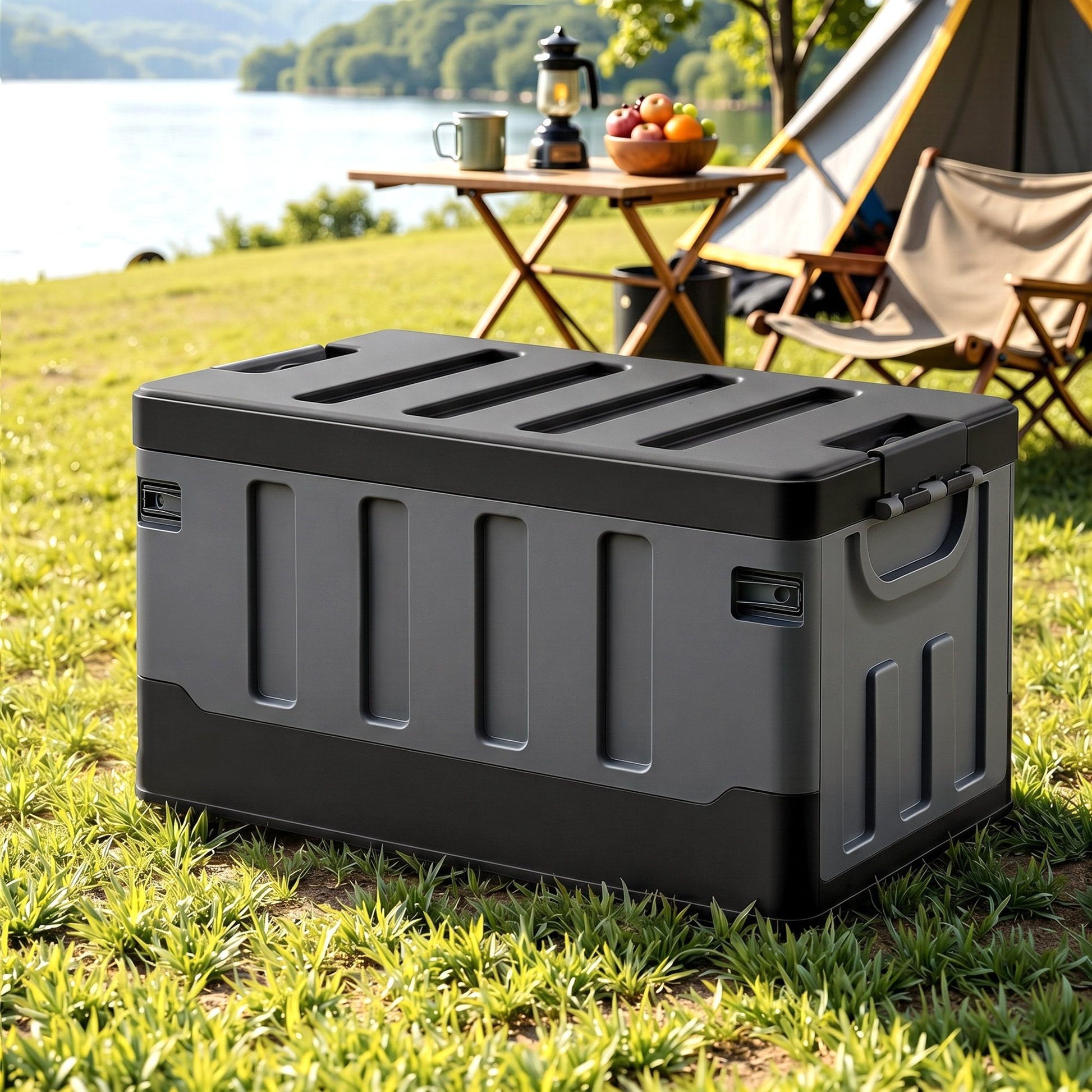Gardeon Collapsible Outdoor Storage Box 60L Stackable Folding Camping Organizer Black OSB-60L-STR-BK