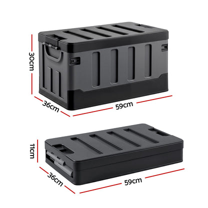 Gardeon Collapsible Outdoor Storage Box 60L Stackable Folding Camping Organizer Black OSB-60L-STR-BK