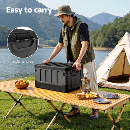 Gardeon Collapsible Outdoor Storage Box 60L Stackable Folding Camping Organizer Black OSB-60L-STR-BK