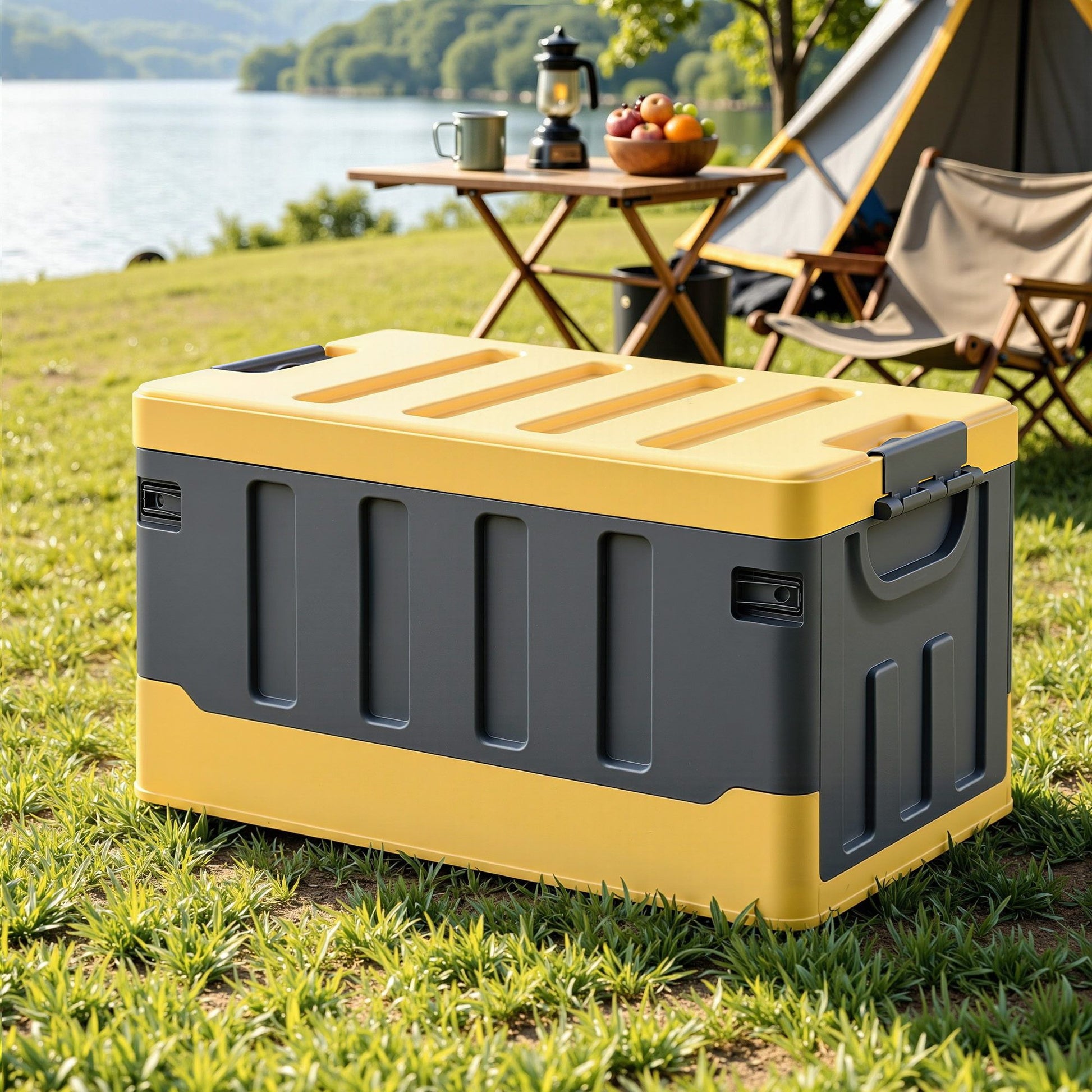 Gardeon Collapsible Outdoor Storage Box 60L Stackable Folding Camping Organizer Yellow OSB-60L-STR-YE