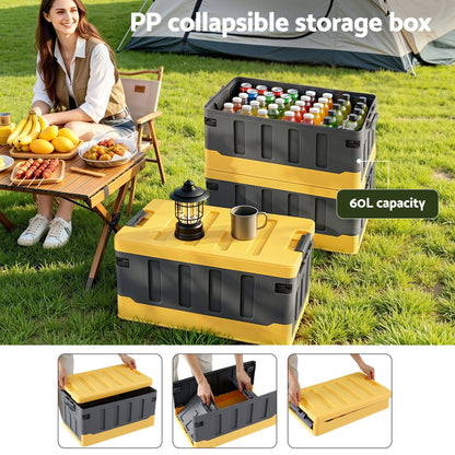 Gardeon Collapsible Outdoor Storage Box 60L Stackable Folding Camping Organizer Yellow OSB-60L-STR-YE