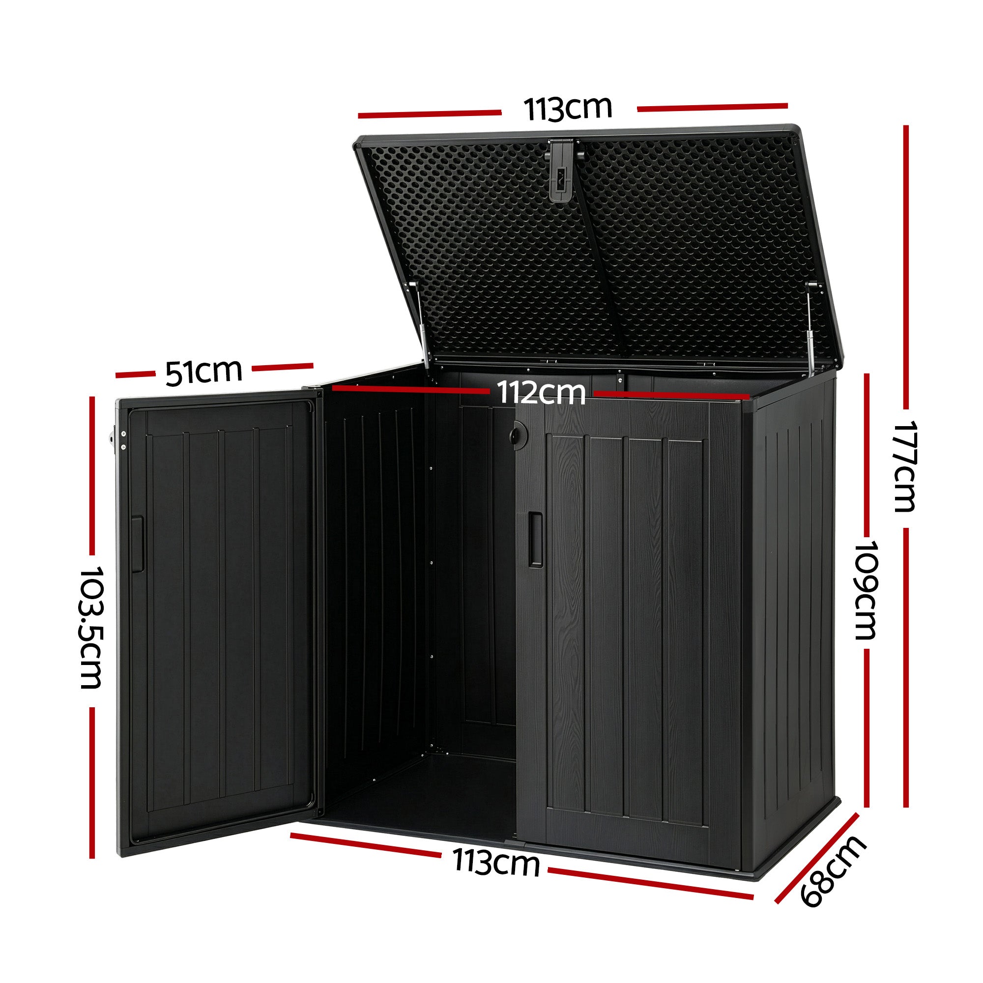 Gardeon Outdoor Storage Box 775L Container Lockable Cabinet Tool Organizer Shed Black OSB-775L-ABK