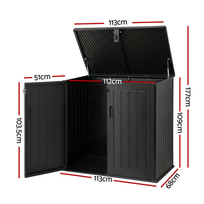 Gardeon Outdoor Storage Box 775L Container Lockable Cabinet Tool Organizer Shed Black OSB-775L-ABK