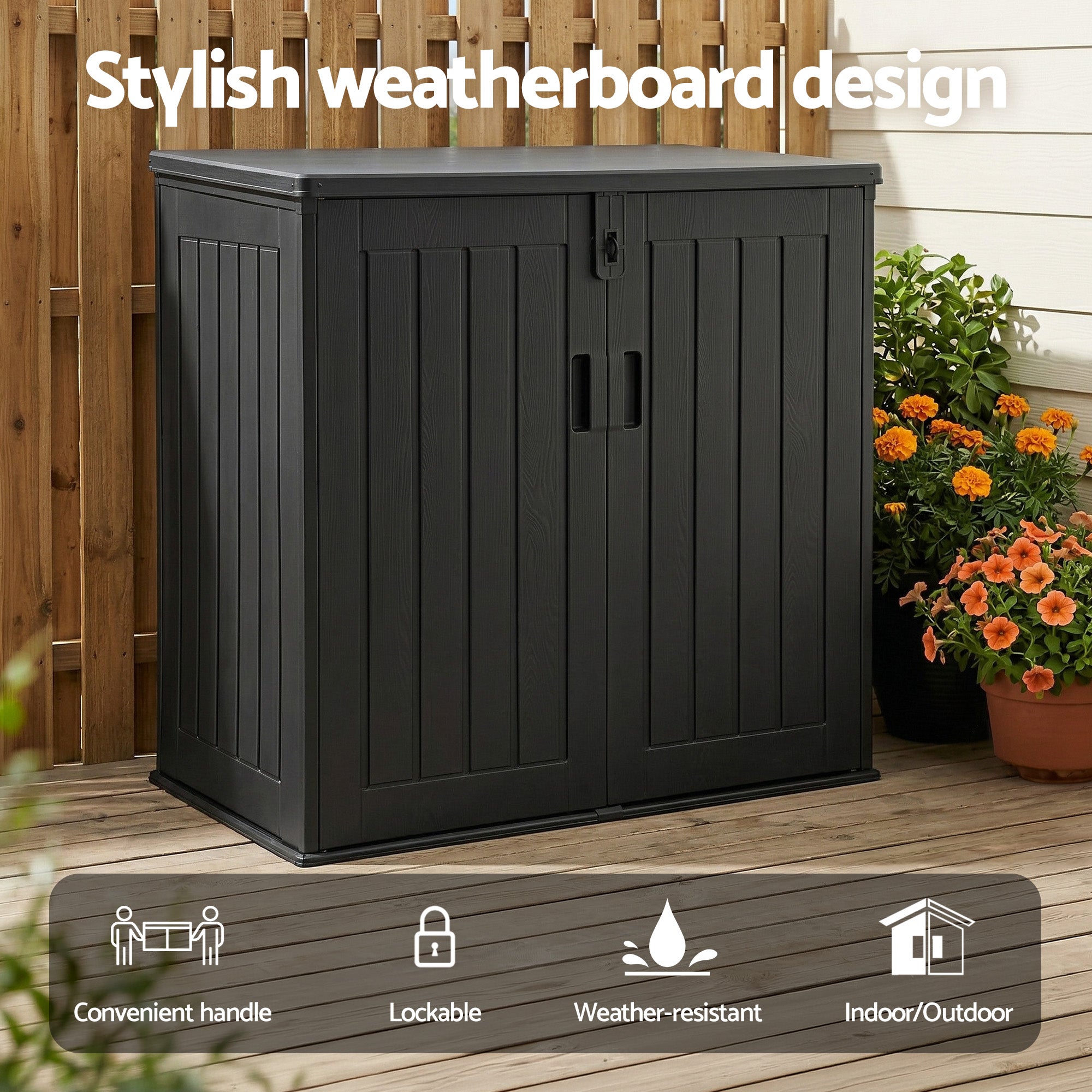 Gardeon Outdoor Storage Box 775L Container Lockable Cabinet Tool Organizer Shed Black OSB-775L-ABK