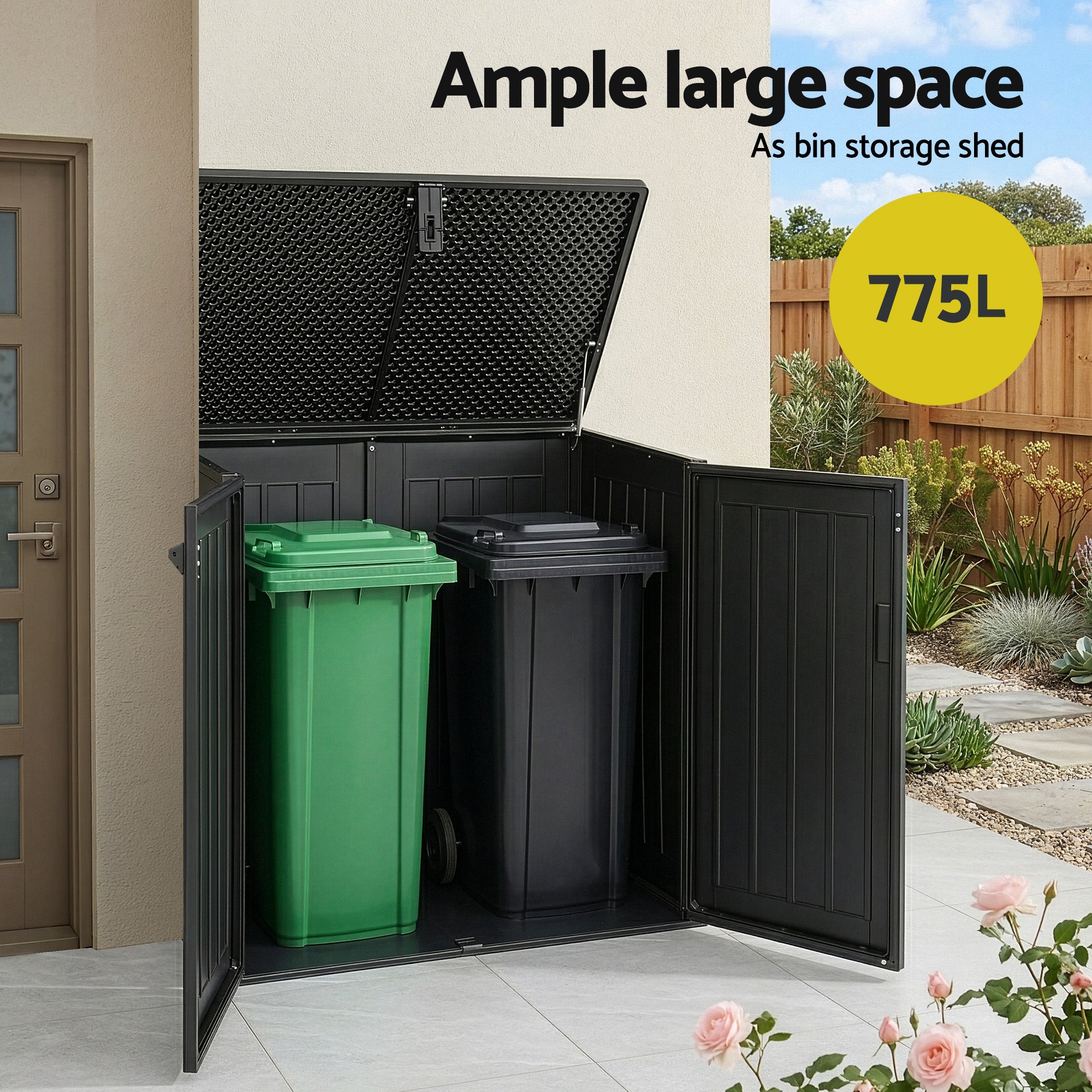 Gardeon Outdoor Storage Box 775L Container Lockable Cabinet Tool Organizer Shed Black OSB-775L-ABK