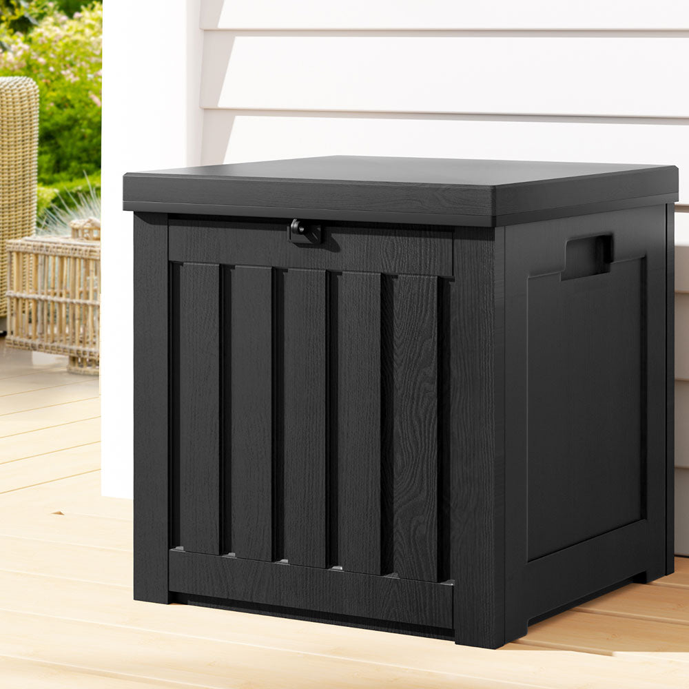 Gardeon Outdoor Storage Box 80L Container Lockable Garden Toy Tool Shed Black OSB-80-ABK