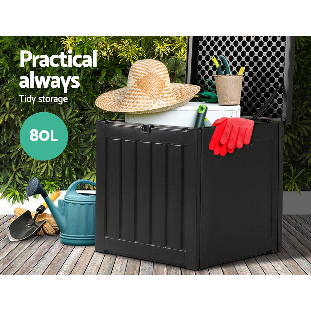 Gardeon Outdoor Storage Box 80L Container Lockable Garden Toy Tool Shed Black OSB-80-ABK