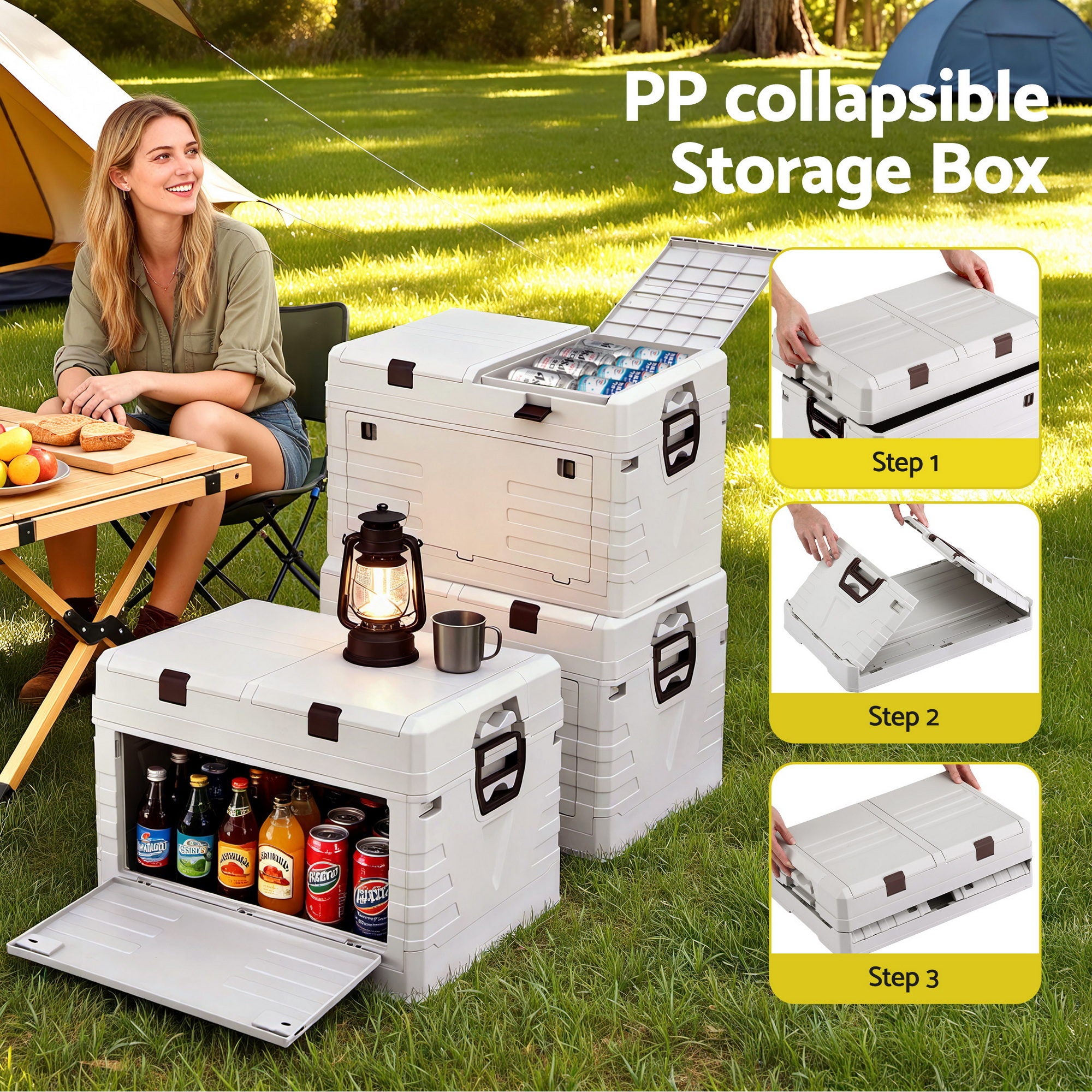 Gardeon 80L Outdoor Storage Box Foldable Camping Collapsible Bins Organizer OSB-80L-FD-BE
