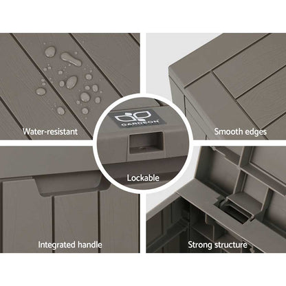 Gardeon Outdoor Storage Box 118L Container Lockable Garden Toy Tool Shed Grey OSB-C-118L-GR