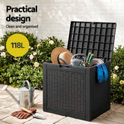 Gardeon Outdoor Storage Box 118L Container Lockable Garden Toy Tool Rattan-Texture Black