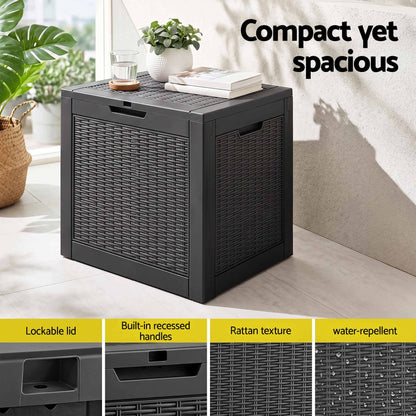 Gardeon Outdoor Storage Box 118L Container Lockable Garden Toy Tool Rattan-Texture Black OSB-RAT-118L-BK