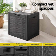 Gardeon Outdoor Storage Box 118L Container Lockable Garden Toy Tool Rattan-Texture Black
