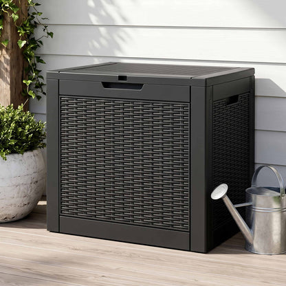 Gardeon Outdoor Storage Box 118L Container Lockable Garden Toy Tool Rattan-Texture Black OSB-RAT-118L-BK