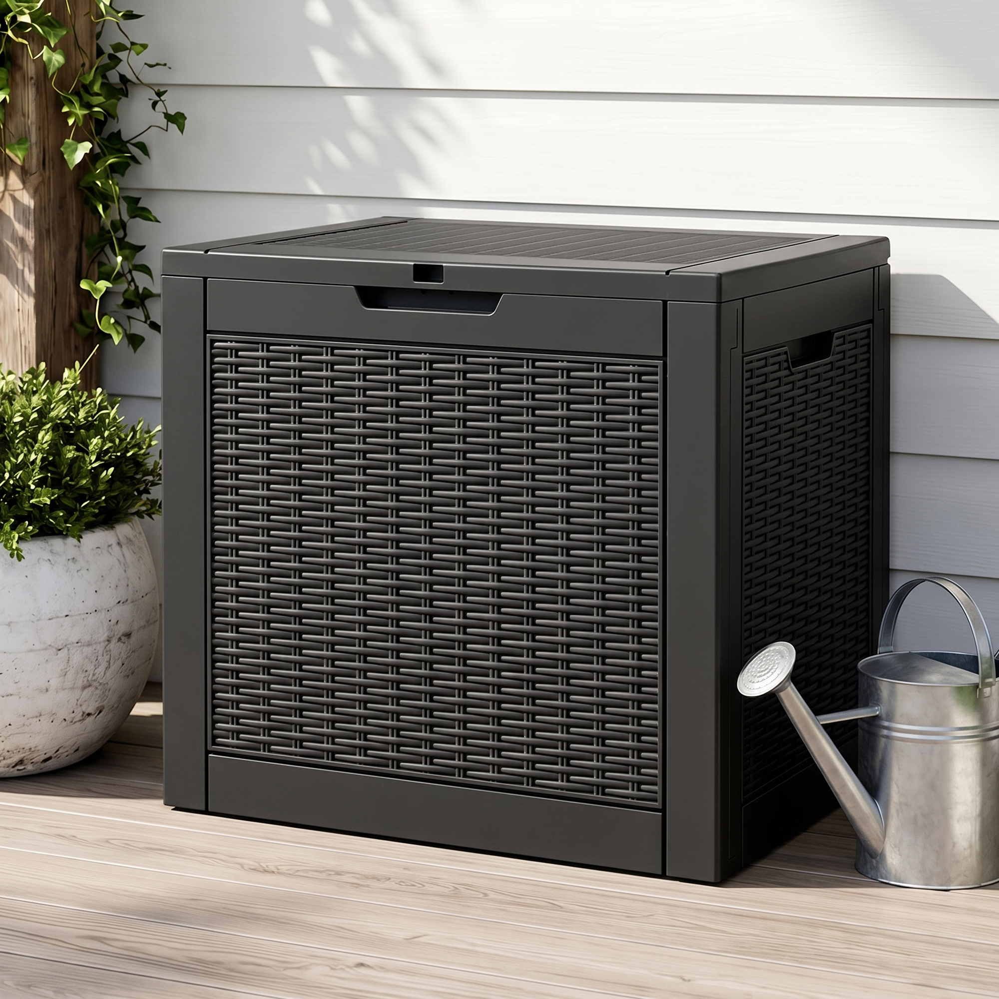 Gardeon Outdoor Storage Box 118L Container Lockable Garden Toy Tool Rattan-Texture Black