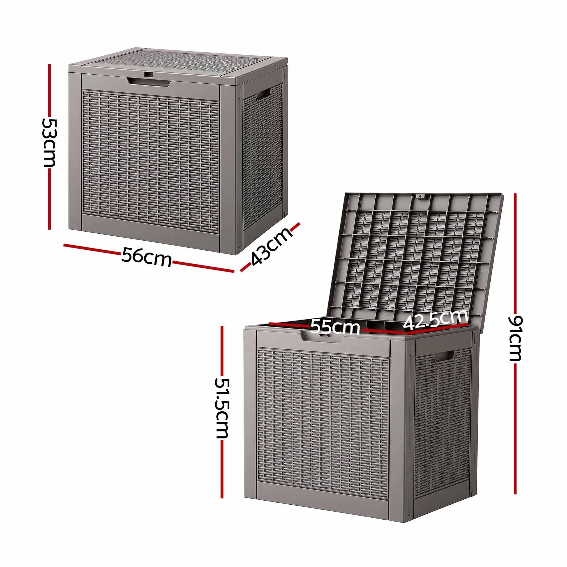 Gardeon Outdoor Storage Box 118L Container Lockable Garden Toy Tool Rattan-Texture Brown OSB-RAT-118L-BR