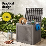 Gardeon Outdoor Storage Box 118L Container Lockable Garden Toy Tool Rattan-Texture Brown